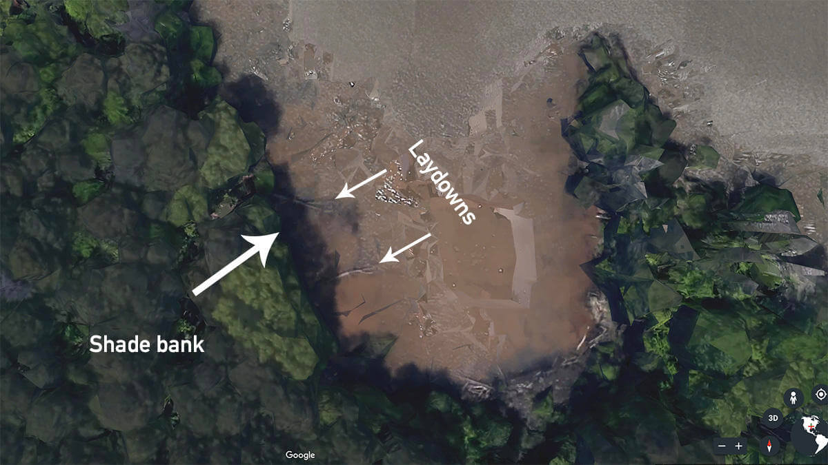 Wired2Fish shows an ideal fishing location from Google Earth.