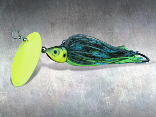 Chartreuse inline spinner with a custom-built wire-tied skirt. 