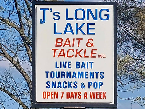 A photograph of Long Lake Bait & Tackle's storefront sign.